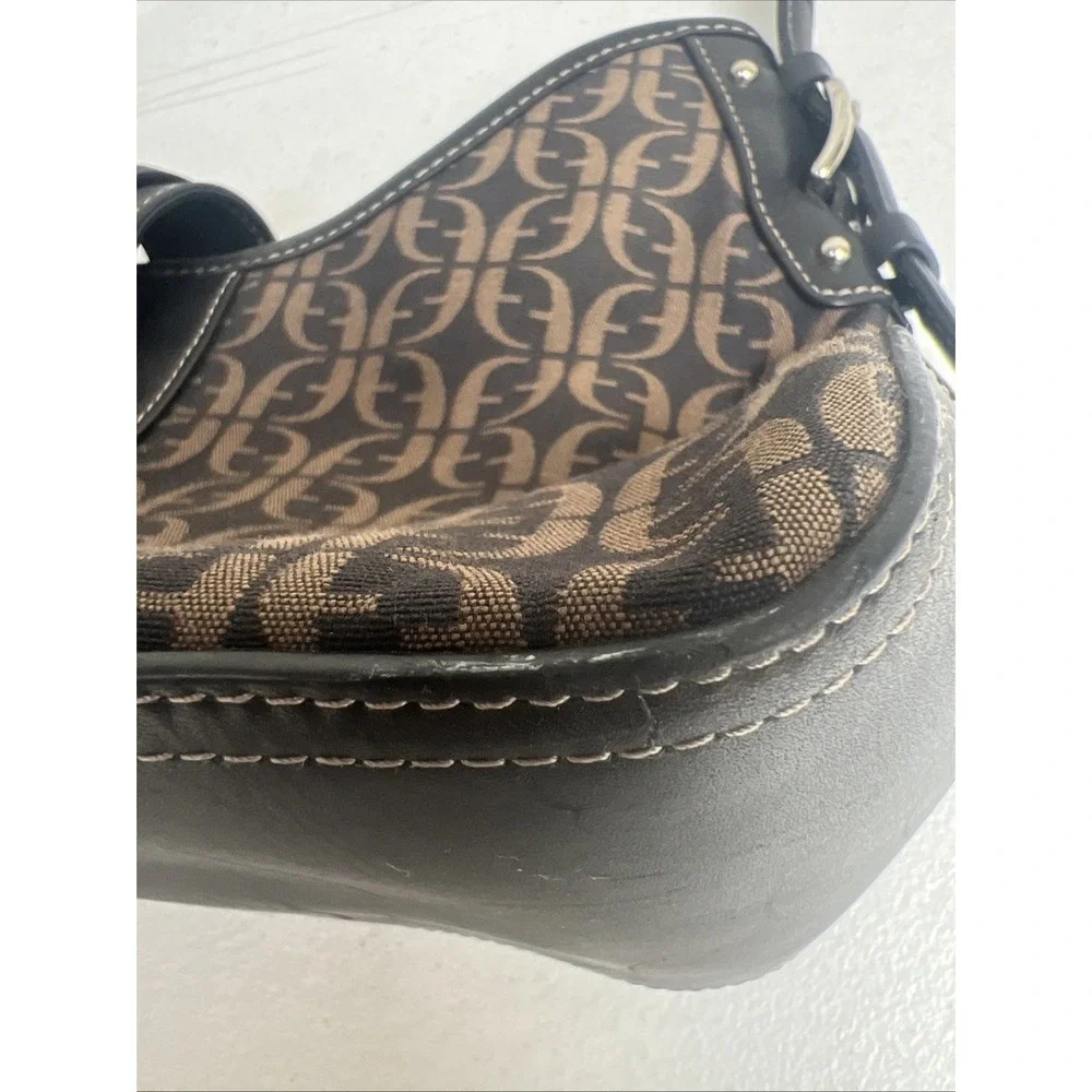 Fossil HOBO Signature Logo Monogram Brown Canvas & Leather Shoulder Bag